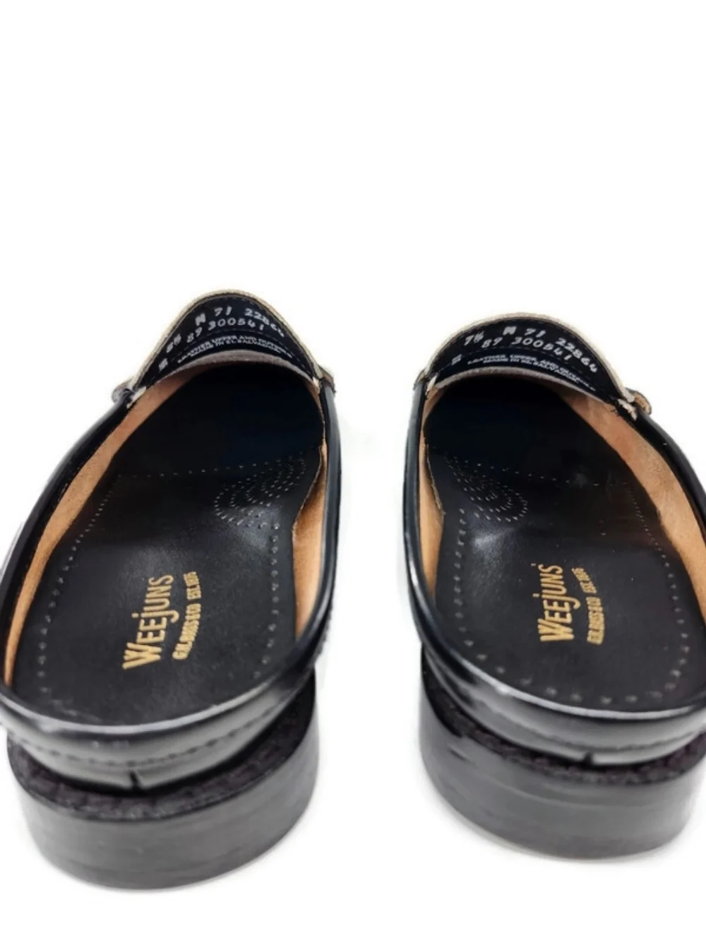 G.H. Bass Weejuns Wynn Black & White Leather Handsewn Slip-On Penny Loafer Mules - Picture 8 of 13